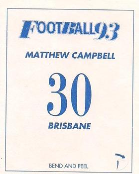 1993 Select AFL Stickers #30 Matthew Campbell Back
